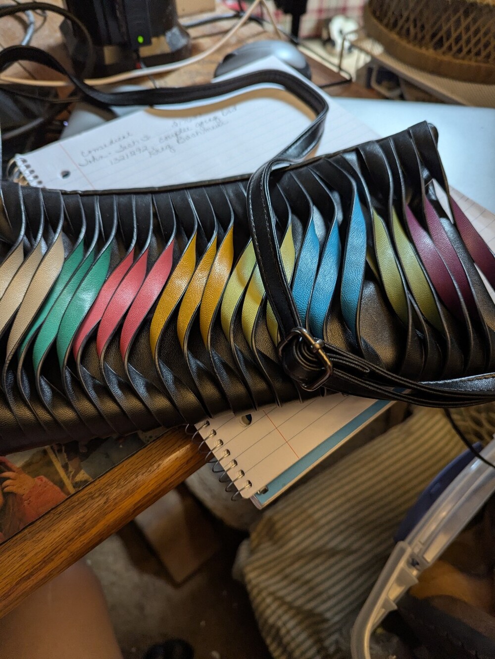 Pretty Mellow World Faux Leather Rainbow Accent Crossbody Shoulder Bag Exc Cond.